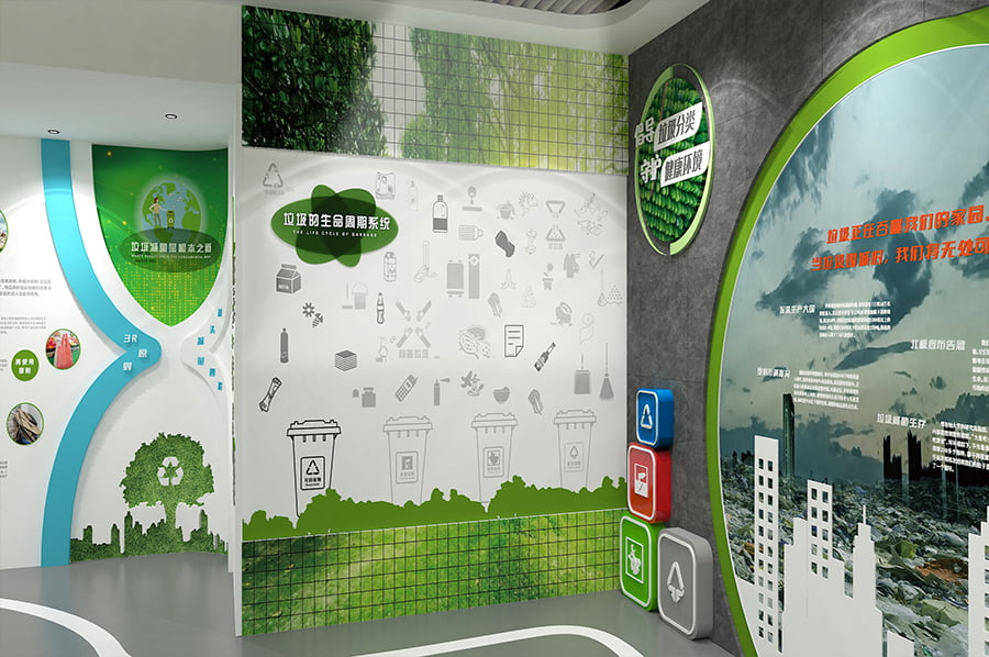 环保展览馆方案,智慧环保科普展馆效果图,智慧垃圾分类环保展厅设计