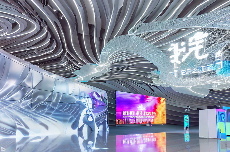 声光电企业博物馆效果图,互动多媒体展览馆,数字化智慧展厅