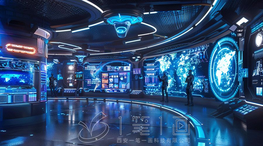 沉浸式国防宣教基地平面图,现代智慧国防展厅设计,一笔一画高科技展览馆设计