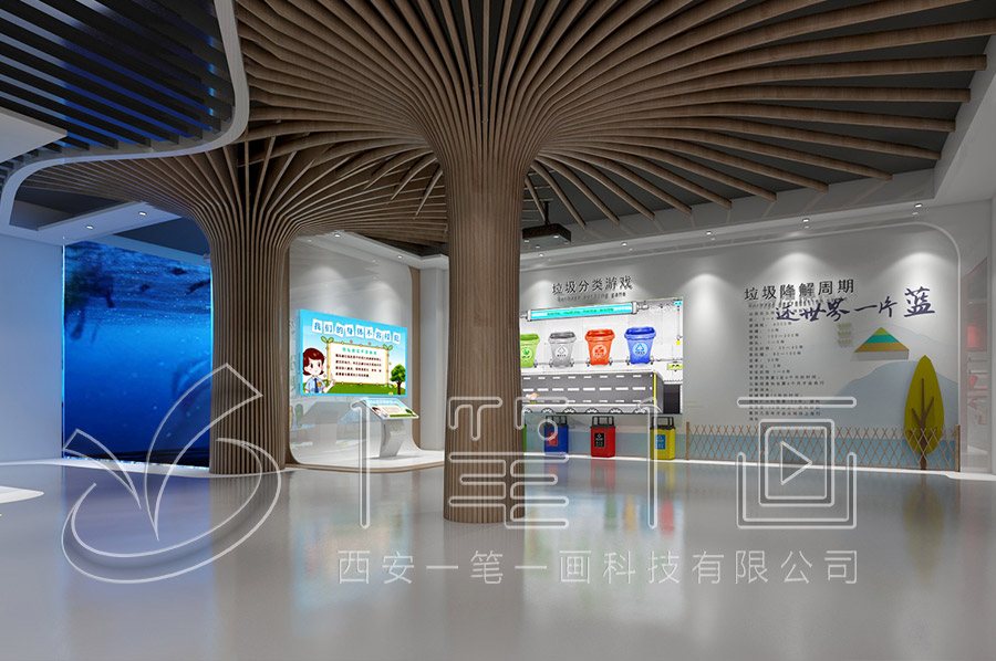 互动湿地保护展览馆平面图,数字化生态展馆设计,AI智能湿地保护展示