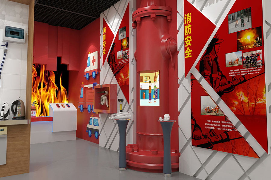 武汉市汉南区消防救援大队烟热教育体验馆,消防展厅设计,消防教育体验馆多媒体设备#